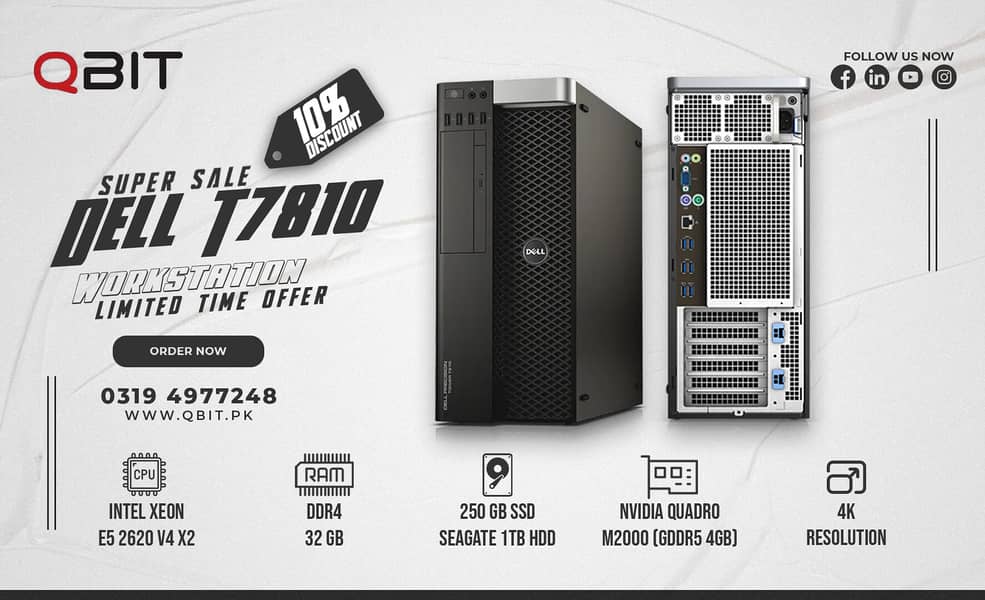 Dell Precision T7810 Workstation Xeon 32GB RAM 250GB SSD Quadro M2000 0