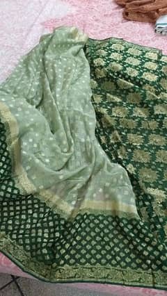 Banarasi Saree  dark and light green double shaded