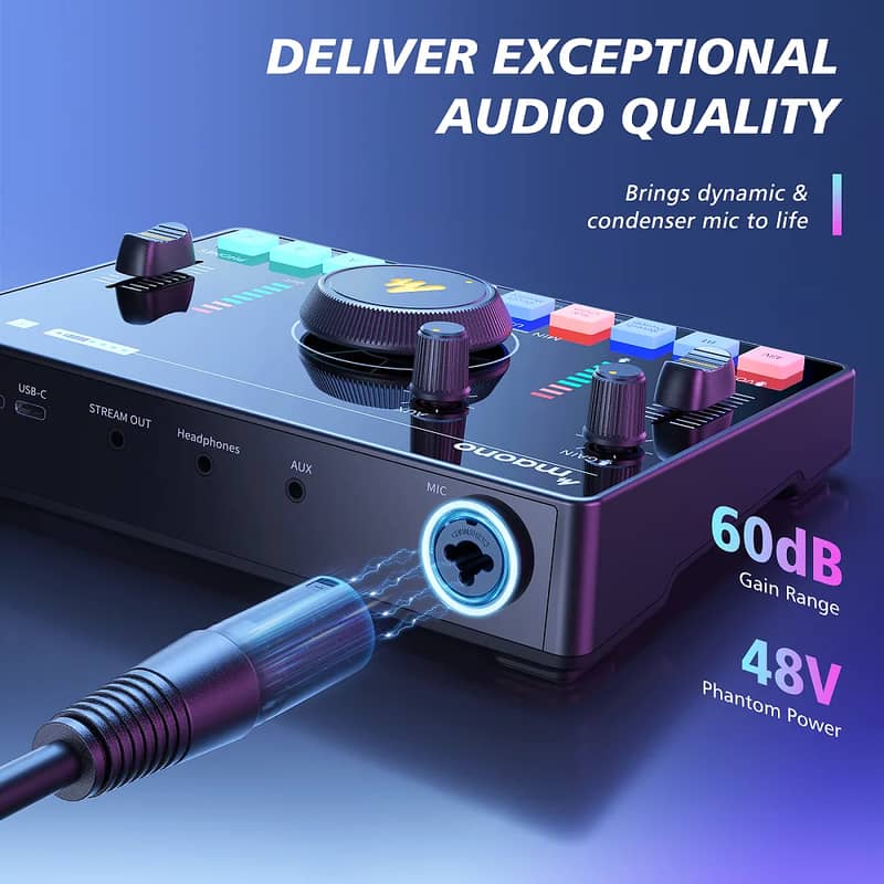 Podcast Audio mixing console, 48V Phantom power Streaming Mixer 4