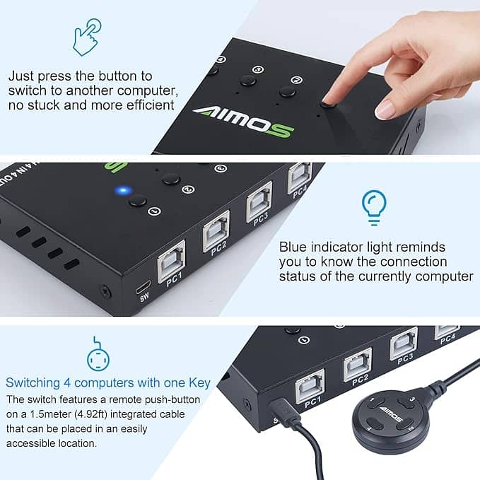 AIMOS USB 2.0 Switch for 4 Computers 4 in 4 Out Switch a244 2