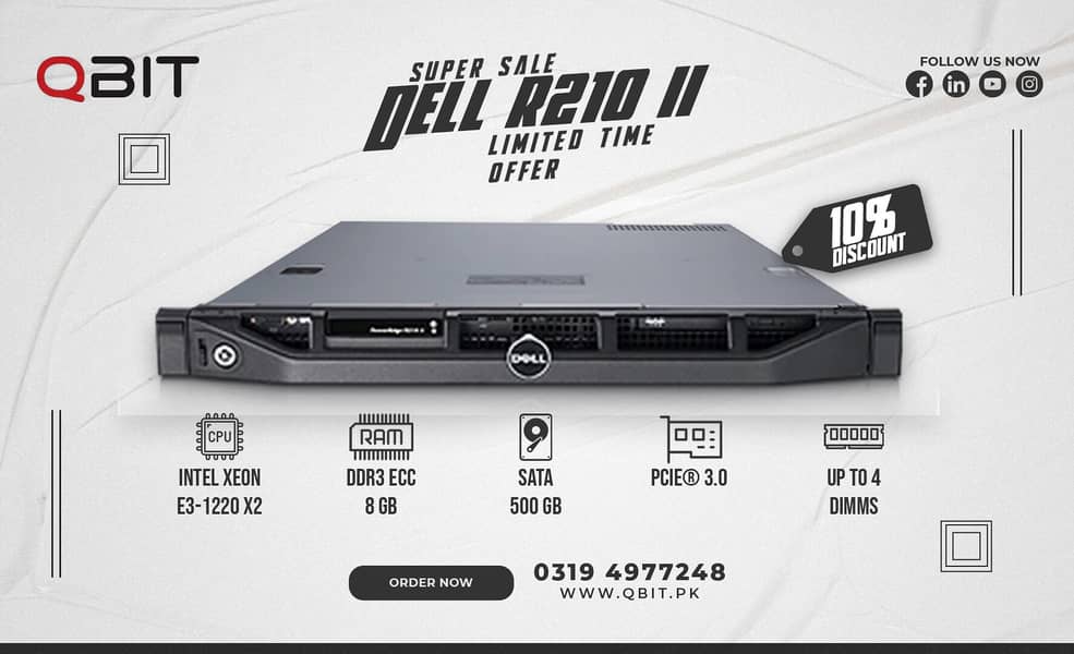 Dell PowerEdge R210 II Server Xeon 8GB DDR3 ECC 500GB HDD 1U Rack 0