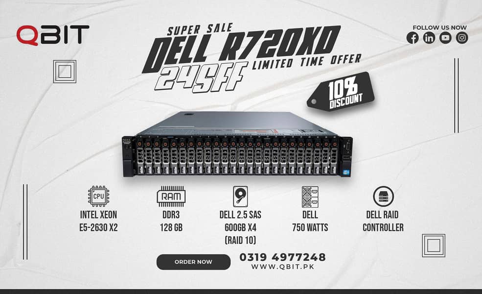 Dell R730 Server Dual Xeon E5-2650 v4 64GB DDR4 4x 600GB SAS RAID 10 3