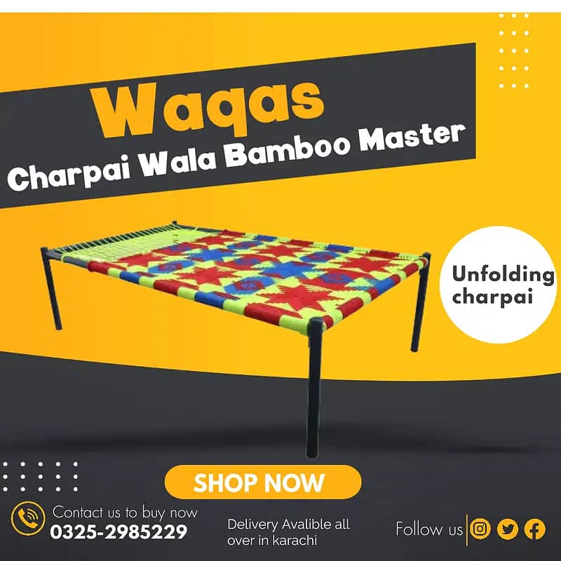 Folding charpai/unfolding charpai/sleeping bed for sale in karachi 1