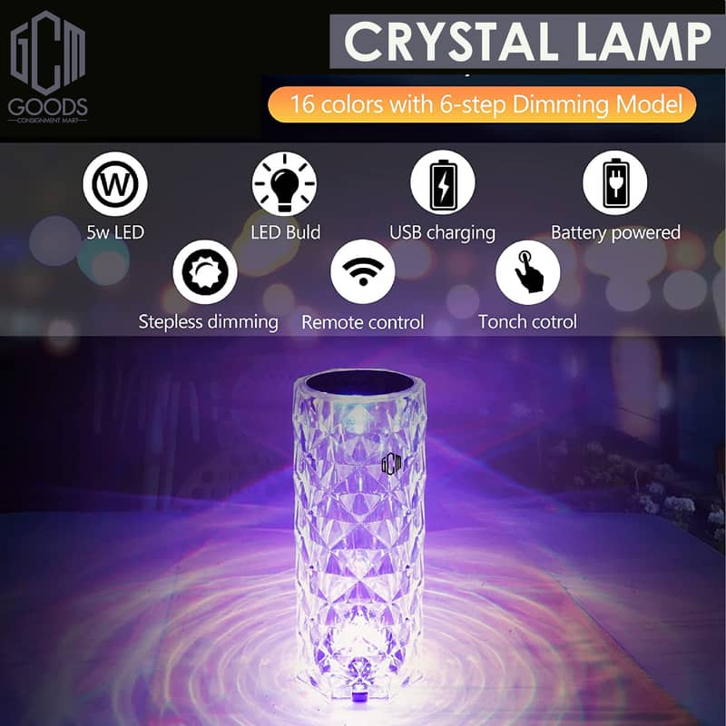 Acrylic Crystal Diamond Lamp, Rose Light Diamond Lamp, 16 Colors 0