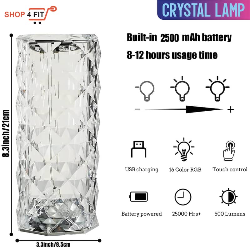Acrylic Crystal Diamond Lamp, Rose Light Diamond Lamp, 16 Colors 12