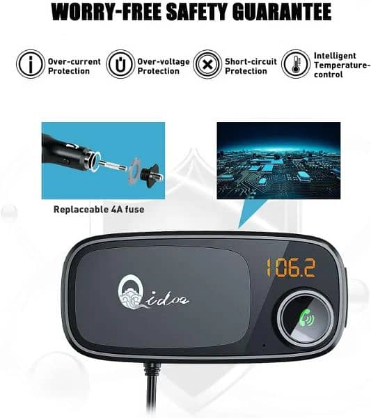 FirstE Car Bluetooth 5.0 FM Transmitter Fast Car Charger Radio Adapter 7