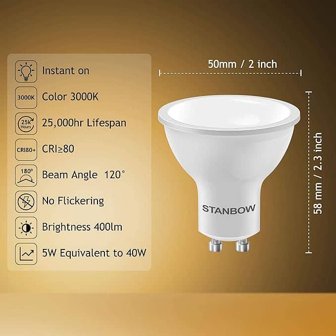 STANBOW GU10 LED Bulbs Warm White, 5W 400lm Halogen Light Bulbs a700 2