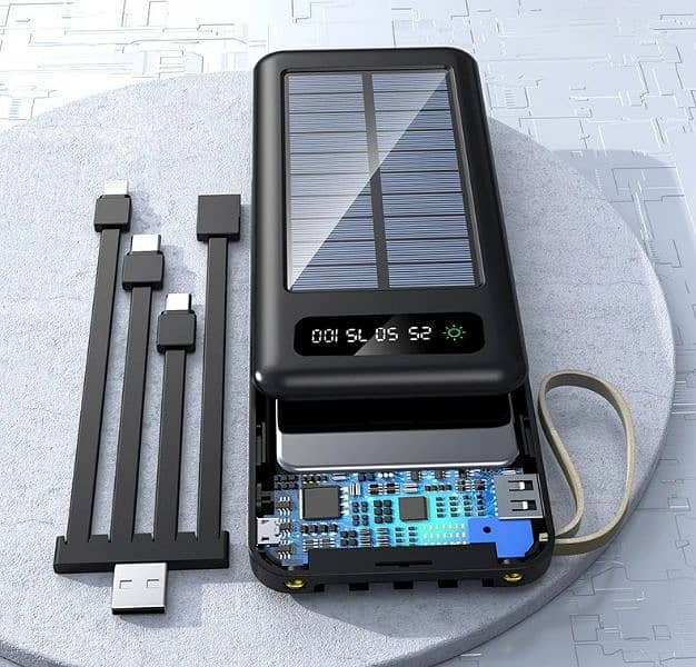 Solar Power Bank 10000 mAh Battery With 4 Charging Cables 0