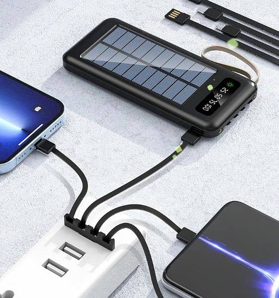 Solar Power Bank 10000 mAh Battery With 4 Charging Cables 6