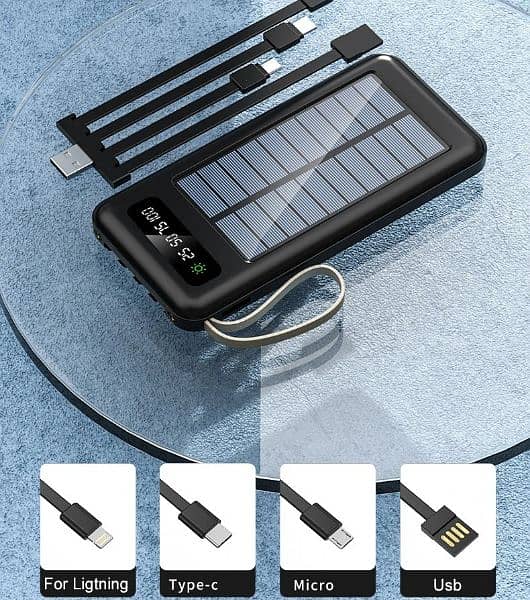 Solar Power Bank 10000 mAh Battery With 4 Charging Cables 7