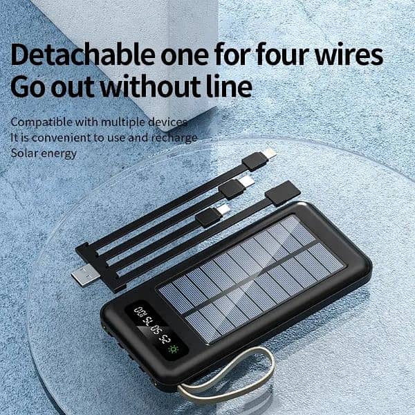 Solar Power Bank 10000 mAh Battery With 4 Charging Cables 8