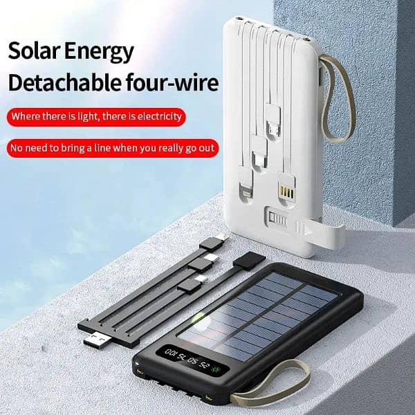 Solar Power Bank 10000 mAh Battery With 4 Charging Cables 9