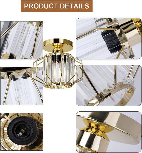 Frideko Ceiling Lights Gold Light Modern Semi-Flush Crystal Chandelier 2