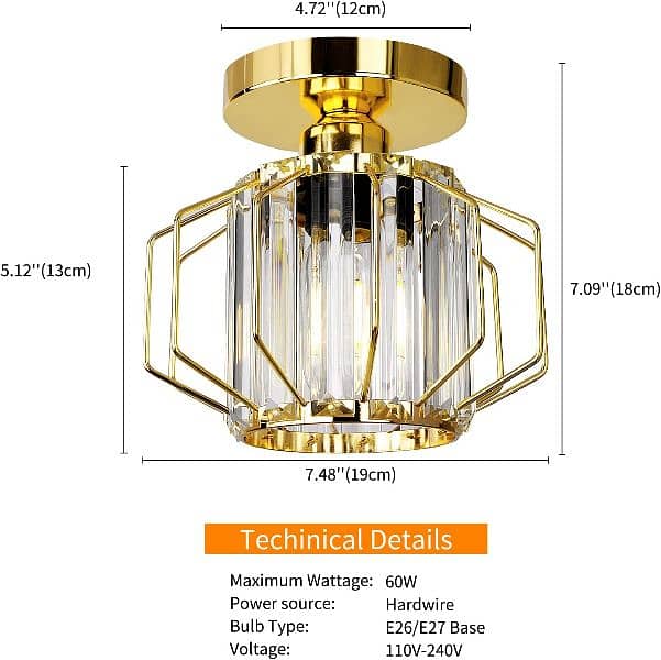 Frideko Ceiling Lights Gold Light Modern Semi-Flush Crystal Chandelier 4
