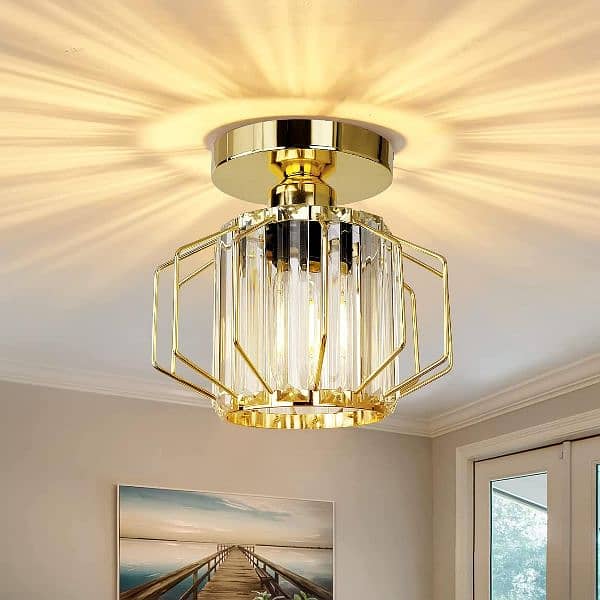 Frideko Ceiling Lights Gold Light Modern Semi-Flush Crystal Chandelier 7