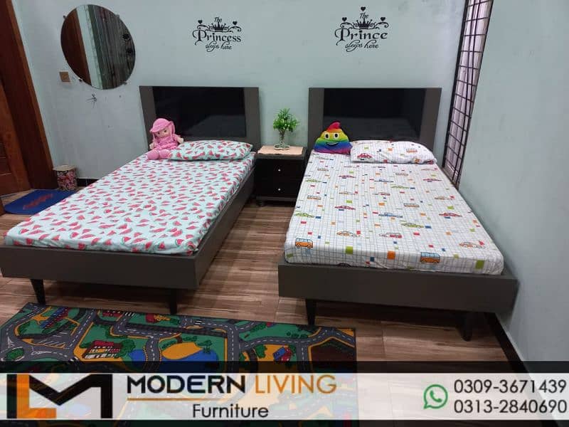 Modern 2 single bed one side table 0