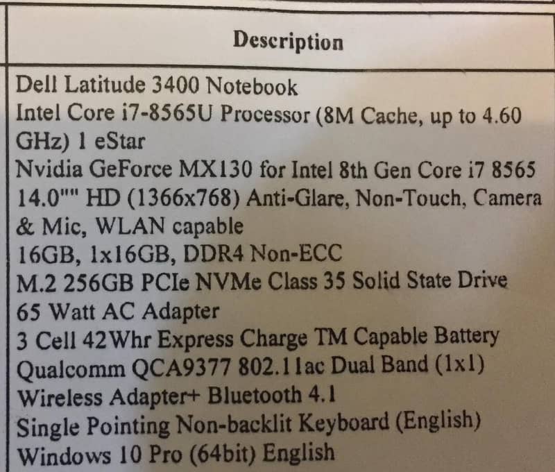 Laptop Dell latitude 3400 Note Book 7