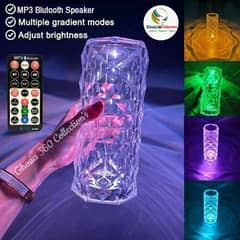Modern LED Crystal Table Lamp Rechargeable Projector Rose Desk Lamps W