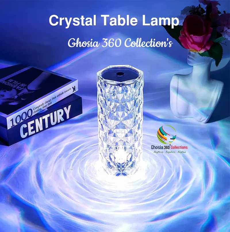 Modern LED Crystal Table Lamp Rechargeable Projector Rose Desk Lamps W 2