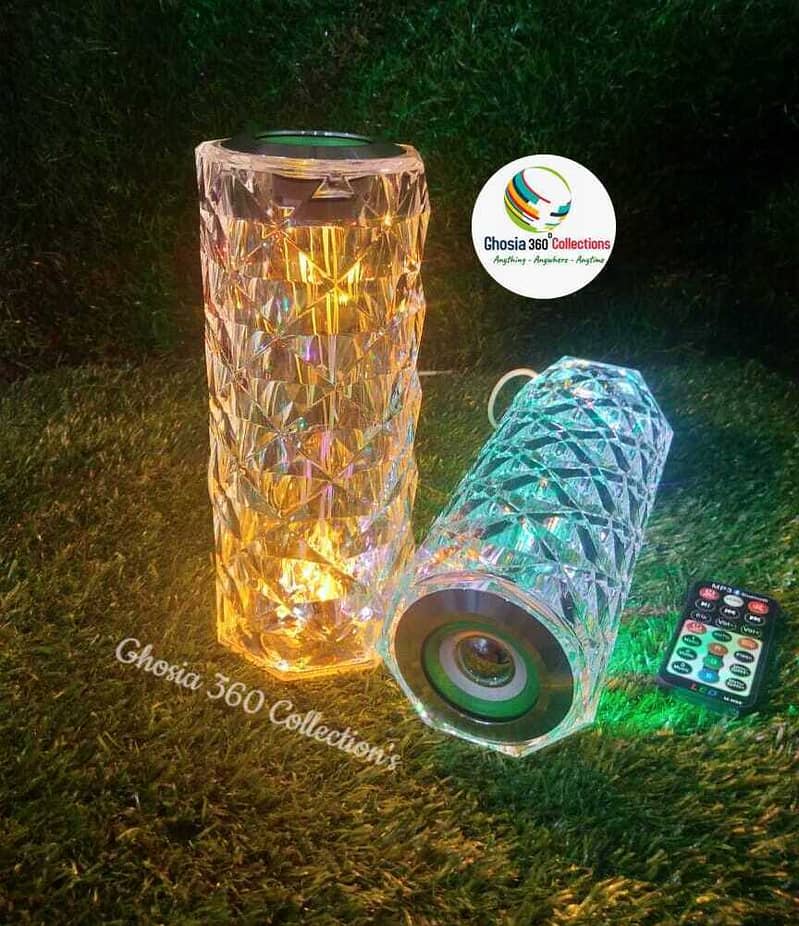 Modern LED Crystal Table Lamp Rechargeable Projector Rose Desk Lamps W 3