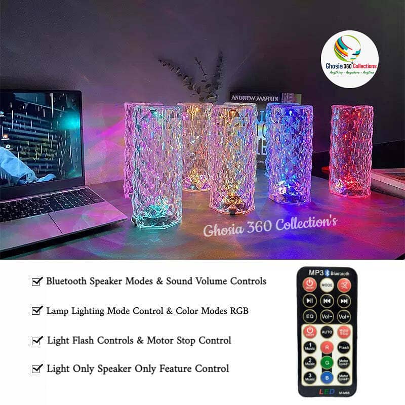 Modern LED Crystal Table Lamp Rechargeable Projector Rose Desk Lamps W 9