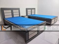 Modern 2 single beds one side table