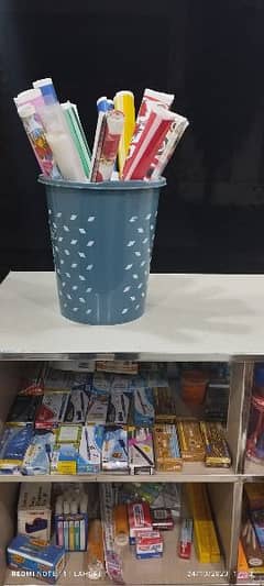 stationary and gift items with one wooden glass counter.