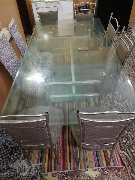 Jumbo Size 8 Seater Dining Table and chairs S,S Material Double Glass 1