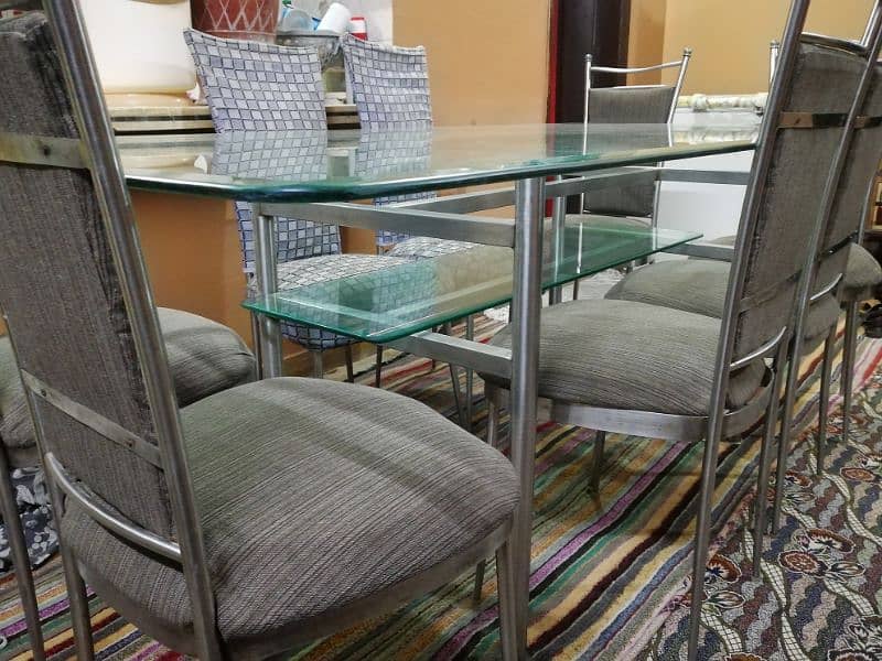 Jumbo Size 8 Seater Dining Table and chairs S,S Material Double Glass 7