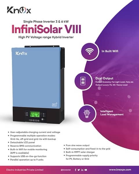 Knox InfiniSolar V3 6kw Pv7500 8kw 11kw Hybrid solar inverter 27A MPPT 1