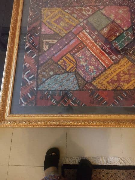 patchwork  wall hanging for sale with golden frame for sale 1