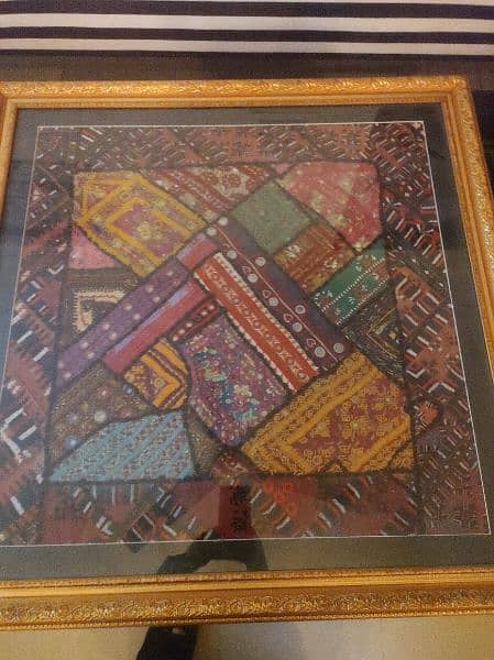 patchwork  wall hanging for sale with golden frame for sale 2