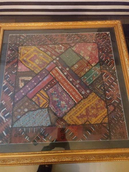 patchwork  wall hanging for sale with golden frame for sale 3