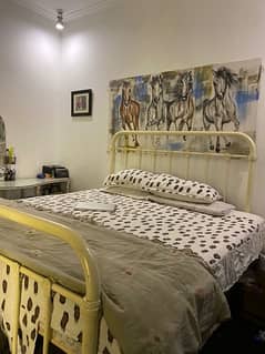 King Size Iron Bed with Spring Metress and Wooden Table Set