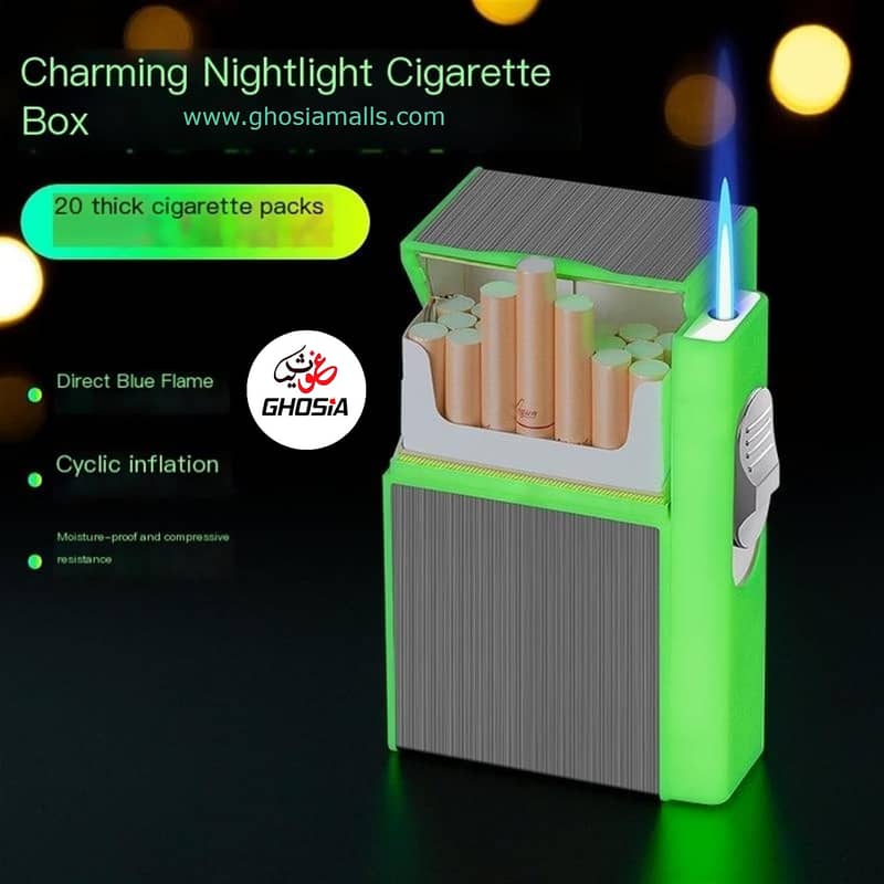 Portable Metal Cigarette Case 20 Pack Cigarette Capacity Lighter Gas 3