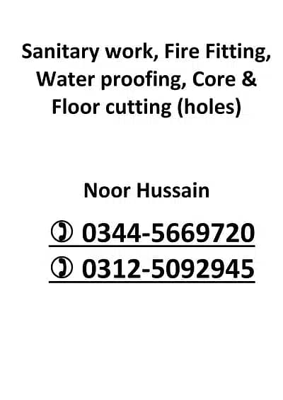 Sanitary work, Core Cutting (holes) Fire pipe fitting, Water proofing 8