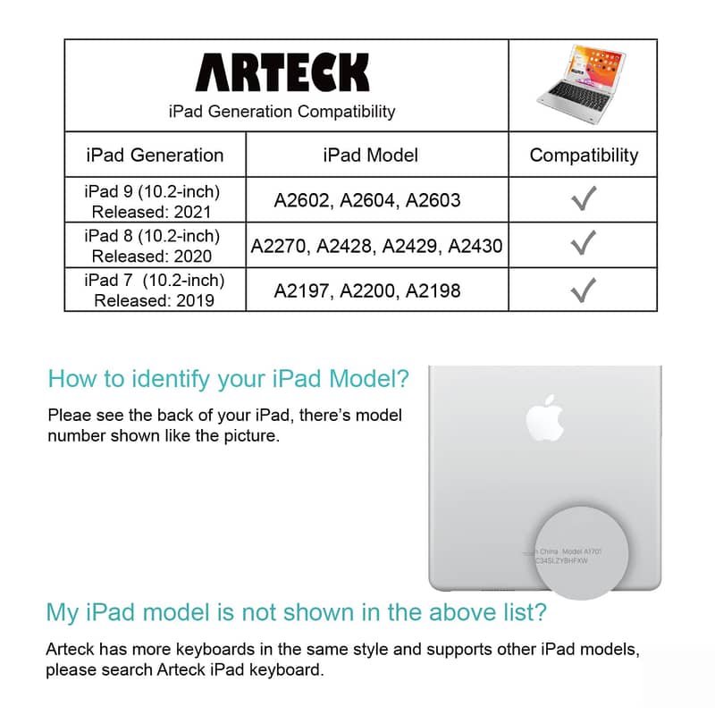 ARTECK Bluetooth Keyboard for 10.2-inch Ipad 9/8/7 6