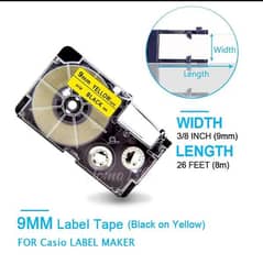 9mm & 12mm yellow White computer Tape Casio compatible printer