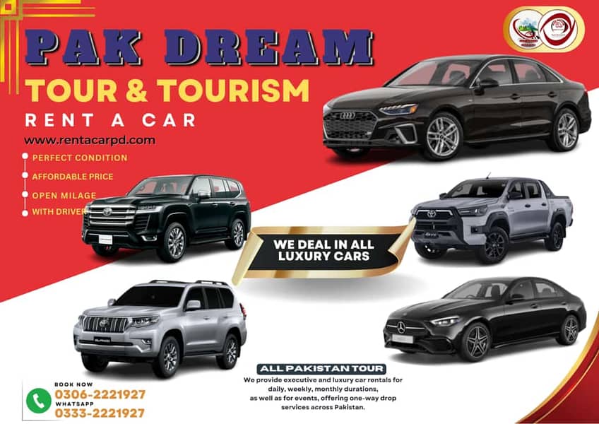 rent a car in karachi ! travel and tour One way drop all over pakistan 0