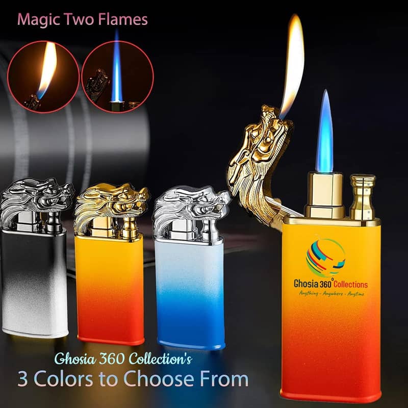 New Blue Flame Metal Dragon Double Fire Gas Lighter 1