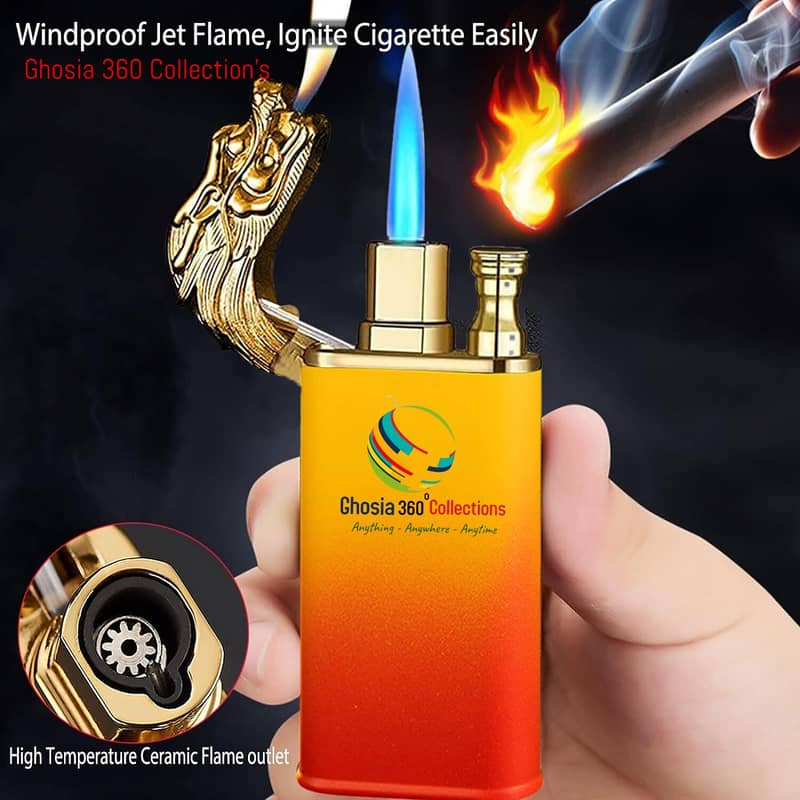 New Blue Flame Metal Dragon Double Fire Gas Lighter 3