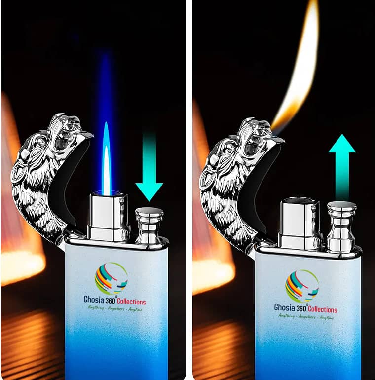 New Blue Flame Metal Dragon Double Fire Gas Lighter 5