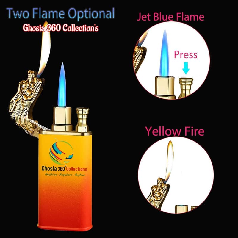 New Blue Flame Metal Dragon Double Fire Gas Lighter 9