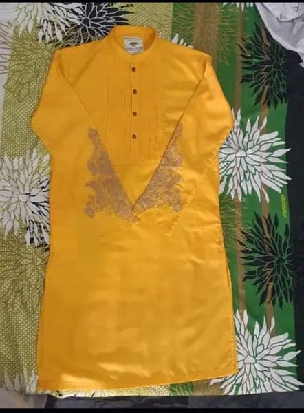 Yellow Embroidered Kurta for Man 0