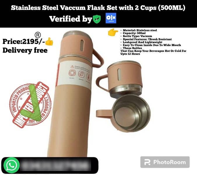 Stainless steel Vaccum Flask Set with 2 Cup 3