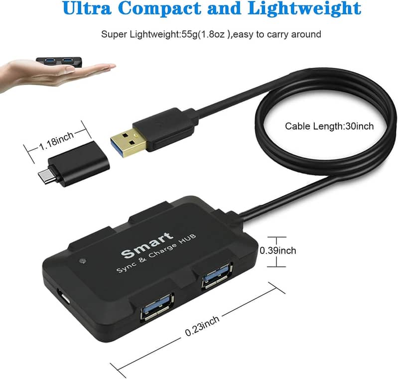 10O%Original USB 3.0 4 Port Smart Hub,USB 3.0 Male/ Male/Female Cable 6