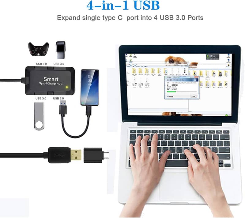 10O%Original USB 3.0 4 Port Smart Hub,USB 3.0 Male/ Male/Female Cable 7