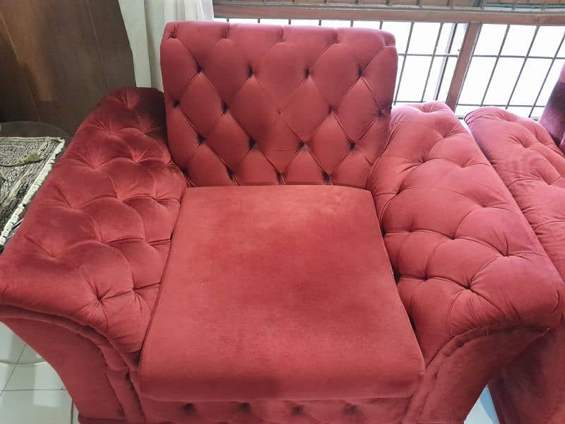 sofa set 5 seater red colour good condition for sale 0