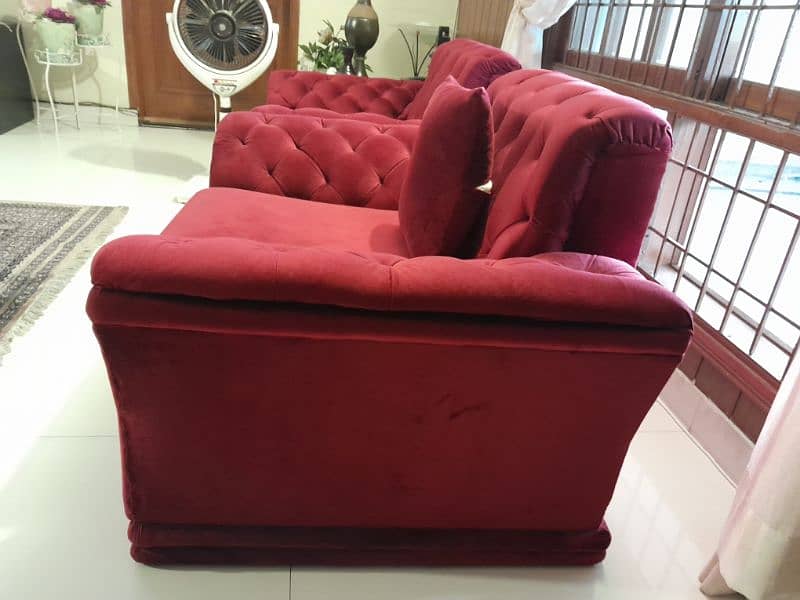 sofa set 5 seater red colour good condition for sale 1