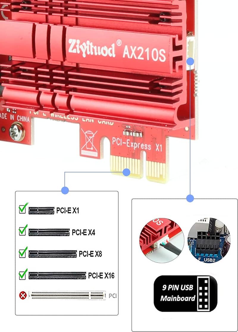 Ziyituod AX210S Wireless Wi-Fi Network Card 5400Mbps, 2.4GHz/5GHz/6GHz 3